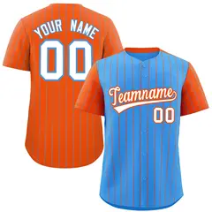 Powder Blue Orange Pinstripe Raglan Sleeves Baseball Jersey