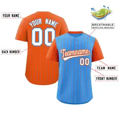 Powder Blue Orange Pinstripe Raglan Sleeves Baseball Jersey 2