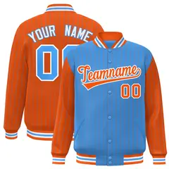 Powder Blue Orange Pinstripe Raglan Varsity Letterman Baseball Jacket