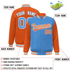 Powder Blue Orange Pinstripe Raglan Varsity Letterman Baseball Jacket 2