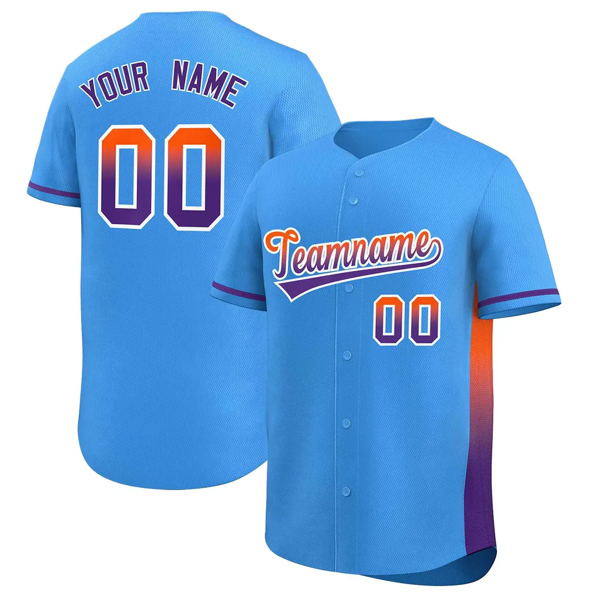 Powder Blue Orange-Purple Gradient Side Baseball Jersey