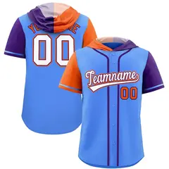 Powder Blue Orange Purple Split Raglan Baseball Hoodie Jersey 1