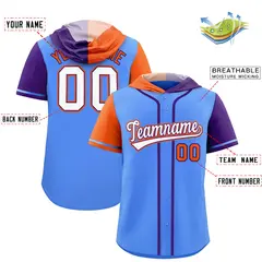 Powder Blue Orange Purple Split Raglan Baseball Hoodie Jersey 2