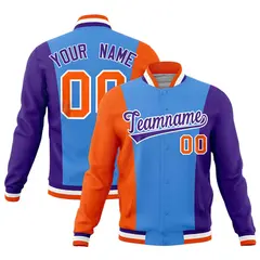 Powder Blue Orange Purple Three-Color Block Varsity Letterman Jacket