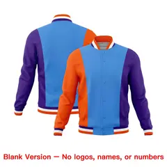 Powder Blue Orange Purple Three-Color Block Varsity Letterman Jacket 7