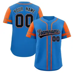 Powder Blue Orange Raglan Sleeves Authentic Baseball Jersey 1