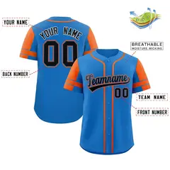 Powder Blue Orange Raglan Sleeves Authentic Baseball Jersey 2