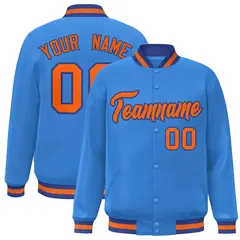 Powder Blue Orange-Royal Varsity Full-Snap Letterman Jacket 1