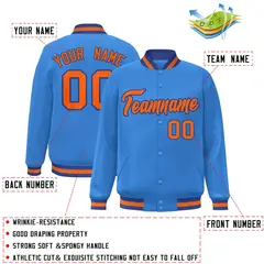 Powder Blue Orange-Royal Varsity Full-Snap Letterman Jacket 2
