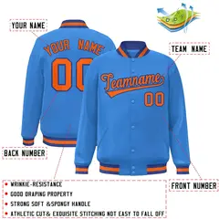 Powder Blue Orange-Royal Varsity Full-Snap Letterman Jacket 2