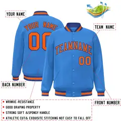 Powder Blue Orange-Royal Varsity Full-Snap Letterman Jacket 2