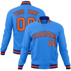 Powder Blue Orange-Royal Varsity Full-Snap Letterman Jacket 1