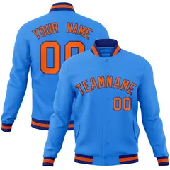 Powder Blue Orange-Royal Varsity Full-Snap Letterman Jacket 1