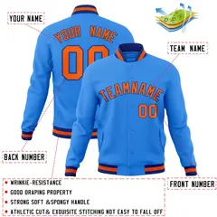 Powder Blue Orange-Royal Varsity Full-Snap Letterman Jacket 4
