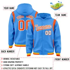 Powder Blue Orange Shoulder Color Block Varsity Letterman Jacket Hoodie 4