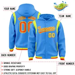 Powder Blue Orange Shoulder Color Block Varsity Letterman Jacket Hoodie 4
