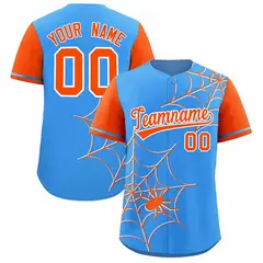 Powder Blue Orange Spider Web Raglan Baseball Jersey 1