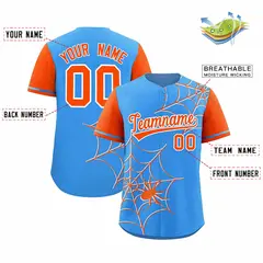 Powder Blue Orange Spider Web Raglan Baseball Jersey 2
