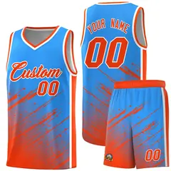 Powder Blue Orange Splash Basketball Uniforms for Match 1