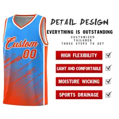 Powder Blue Orange Splash Basketball Uniforms for Match 2