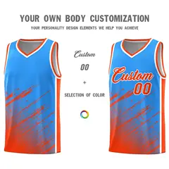 Powder Blue Orange Splash Basketball Uniforms for Match 3