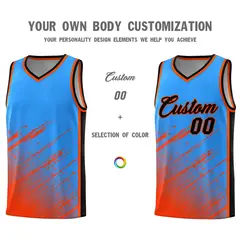 Powder Blue Orange Splash Basketball Uniforms for Practice 3