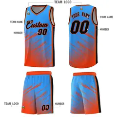 Powder Blue Orange Splash Basketball Uniforms for Practice 5