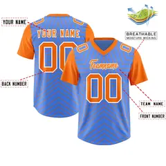 Powder Blue Orange Star Pattern Raglan Sleeves Football Jersey 2