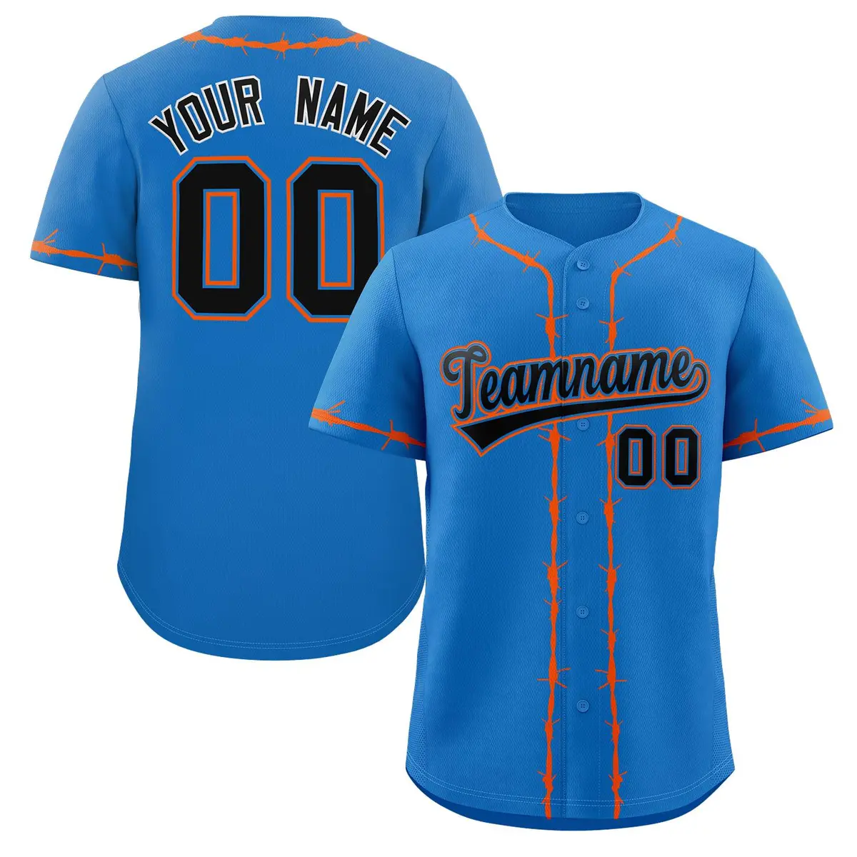 Powder Blue Orange Thorns Ribbed Baseball Jersey