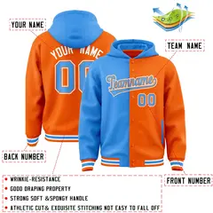 Powder Blue Orange Two Tone Split Varsity Letterman Hoodie Jacket 4