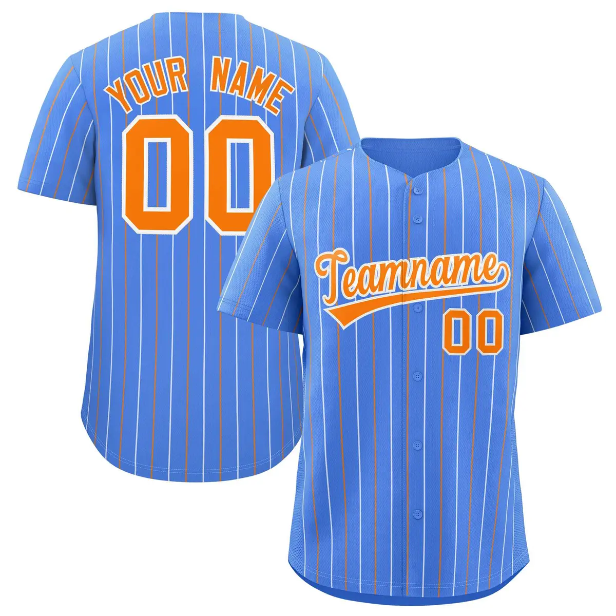 Powder Blue Orange White Bi-Color Striped Baseball Jersey