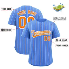 Powder Blue Orange White Bi-Color Striped Baseball Jersey 2