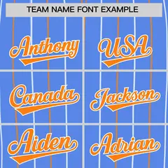Powder Blue Orange White Bi-Color Striped Baseball Jersey 3