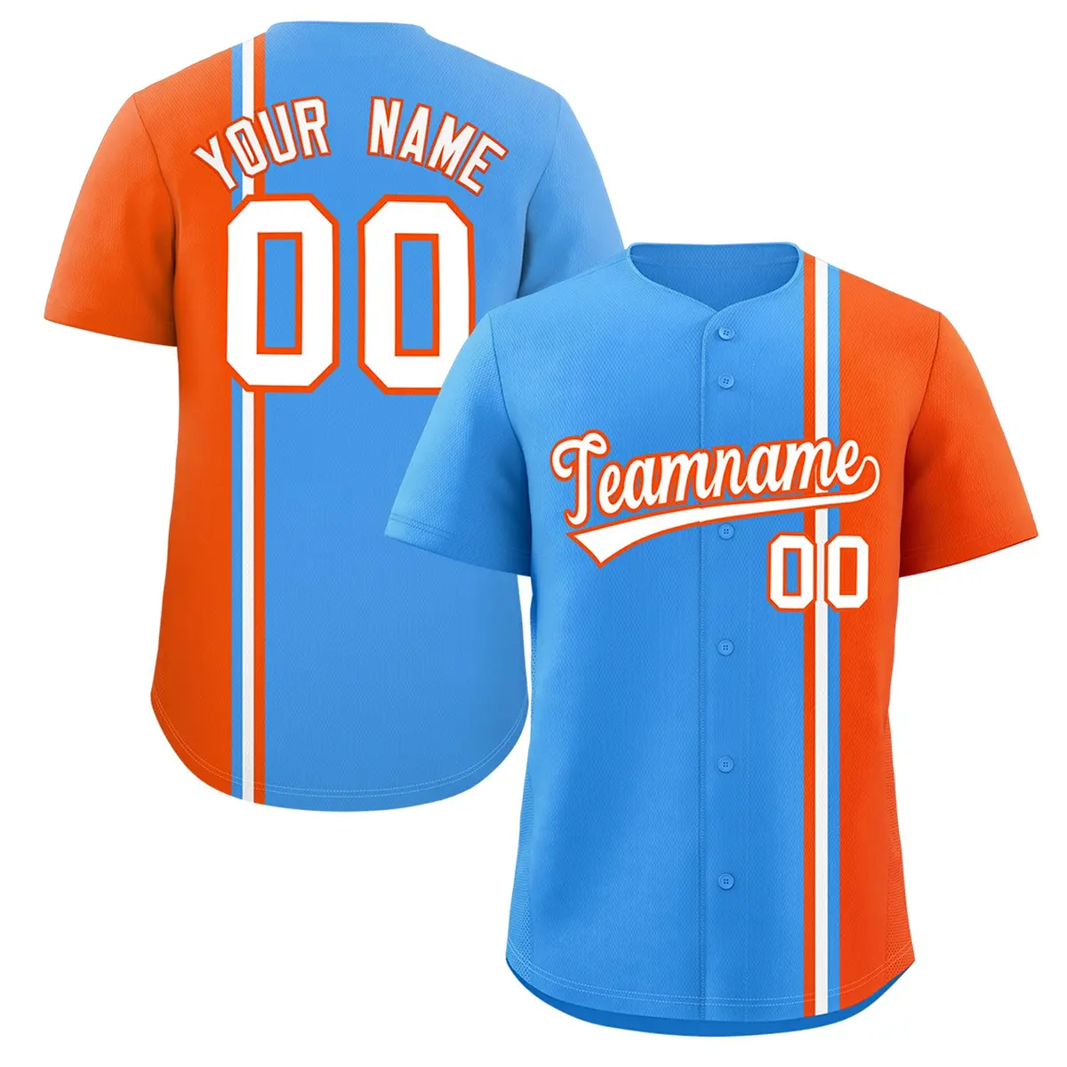 Powder Blue Orange White Color Block Baseball Jersey