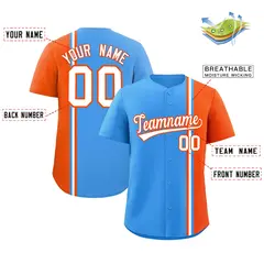Powder Blue Orange White Color Block Baseball Jersey 2
