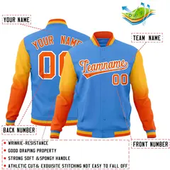 Powder Blue Orange White Gradient Raglan Varsity Letterman Jacket 2