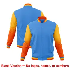 Powder Blue Orange White Gradient Raglan Varsity Letterman Jacket 7