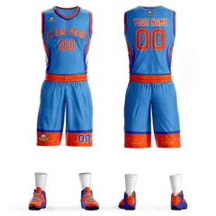 Powder Blue Orange White Graffiti Lightning Basketball Jersey