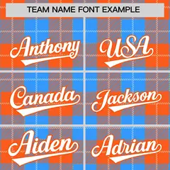Powder Blue Orange-White Plaid Varsity Full-Snap Letterman Jacket 3