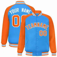 Powder Blue Orange-White Raglan Varsity Full-Snap Letterman Jacket 1