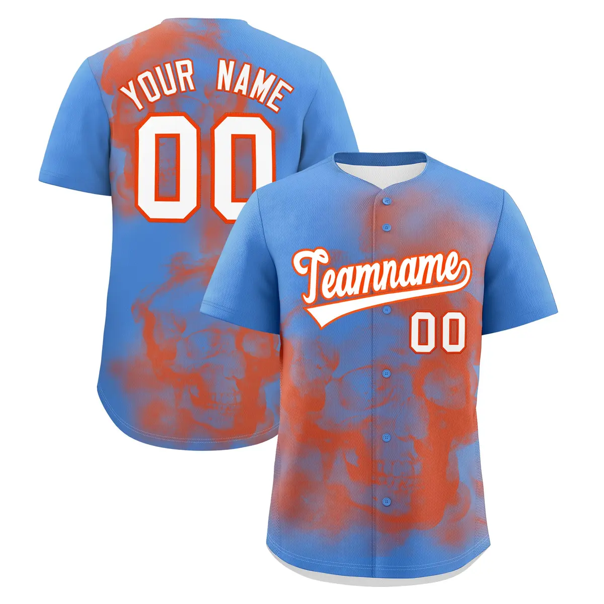 Powder Blue Orange White Skeleton Graffiti Baseball Jersey