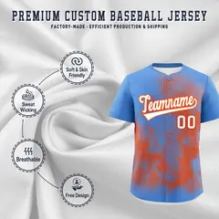 Powder Blue Orange White Skeleton Graffiti Baseball Jersey 4