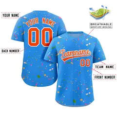 Powder Blue Orange-White Splash Graffiti Baseball Jersey 2