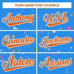 Powder Blue Orange-White Splash Graffiti Baseball Jersey 3