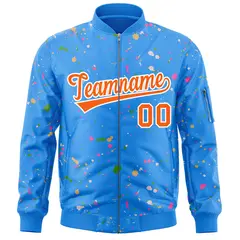 Powder Blue Orange-White Splash Graffiti Varsity Full-Zip Letterman Jacket 3