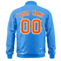 Powder Blue Orange-White Splash Graffiti Varsity Full-Zip Letterman Jacket 4