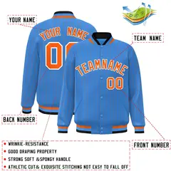 Powder Blue Orange-White Stripe Letterman Bomber Varsity Jacket 2