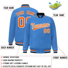 Powder Blue Orange-White Stripe Letterman Bomber Varsity Jacket 2