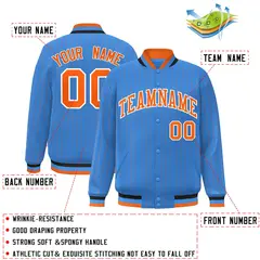 Powder Blue Orange-White Stripe Letterman Bomber Varsity Jacket 2