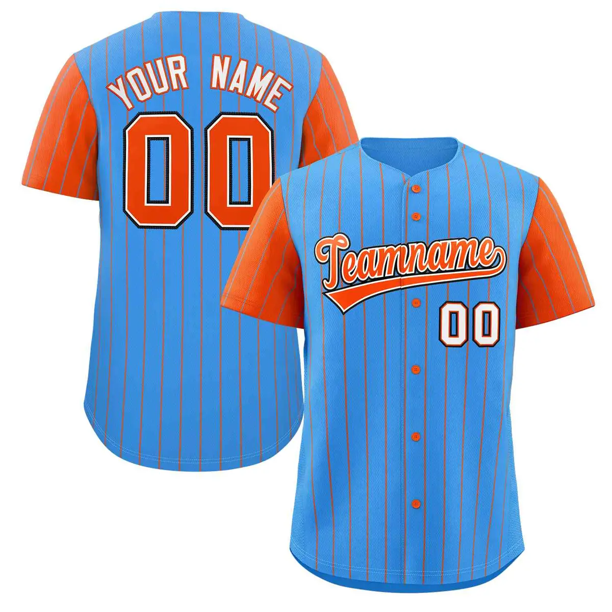 Powder Blue Orange-White Stripe Raglan Baseball Jersey